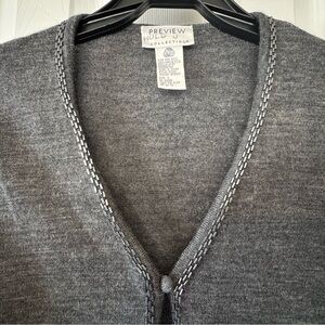 Preview Collection‎ Merino Wool Cardigan Charcoal Gray Beaded Size L Grandmacore